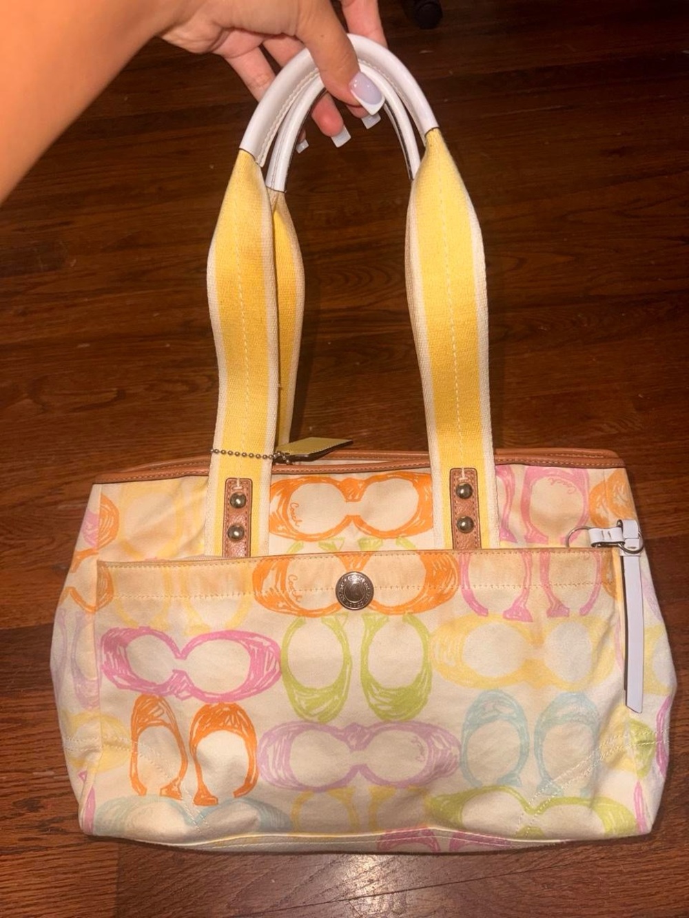 Coach Yellow & Multi Pastel Signature Canvas Shoulder Tote